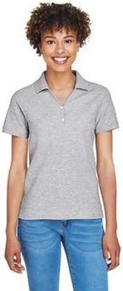 Devon & Jones D100w Ladies’ Pima Pique y Collar Polo Gray Heather