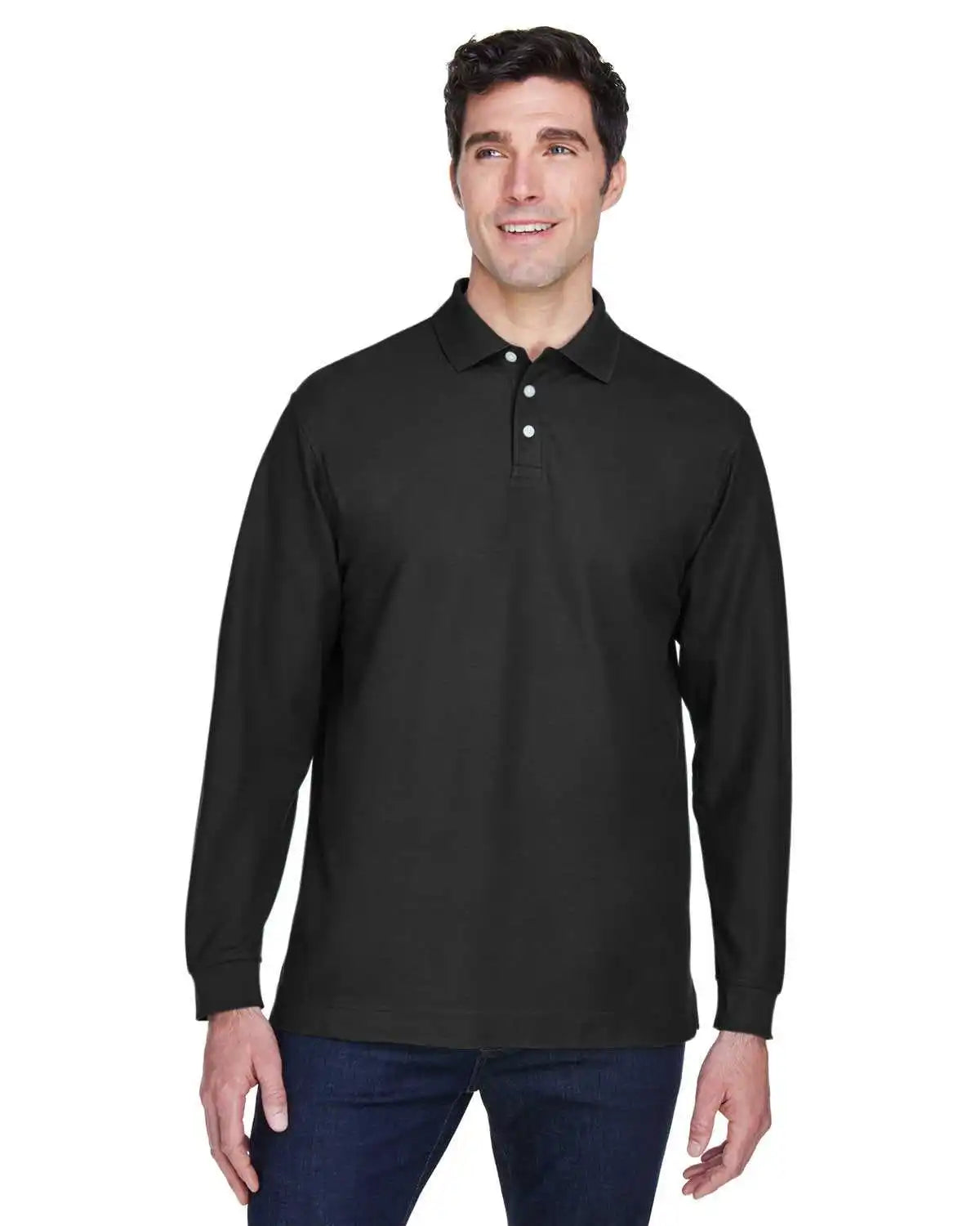 Devon &amp; Jones D110 Men’s Pima Pique Long-sleeve Polo - Black