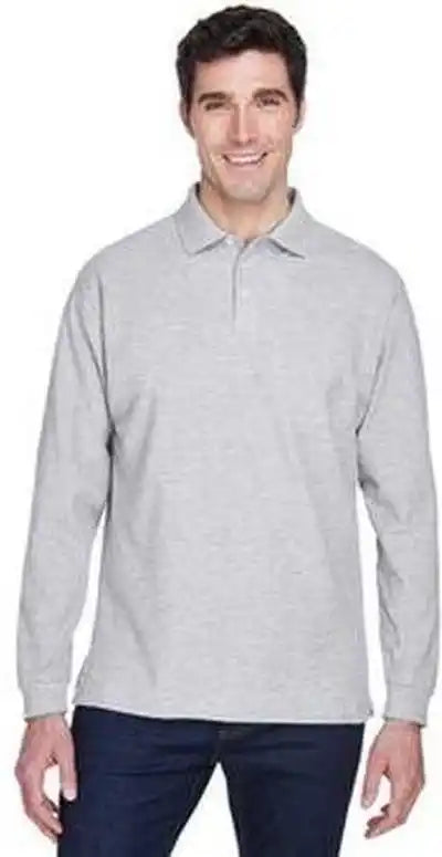 Devon &amp; Jones D110 Men’s Pima Pique Long-sleeve Polo - Gray Heather