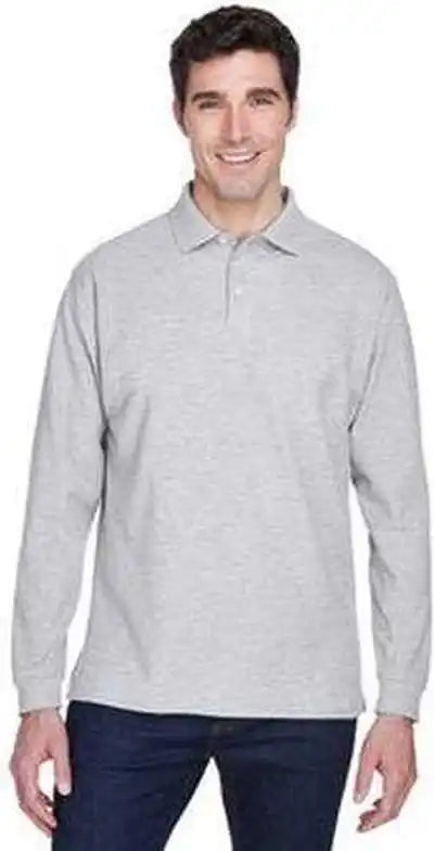 Devon &amp; Jones D110 Men’s Pima Pique Long-sleeve Polo - Gray Heather