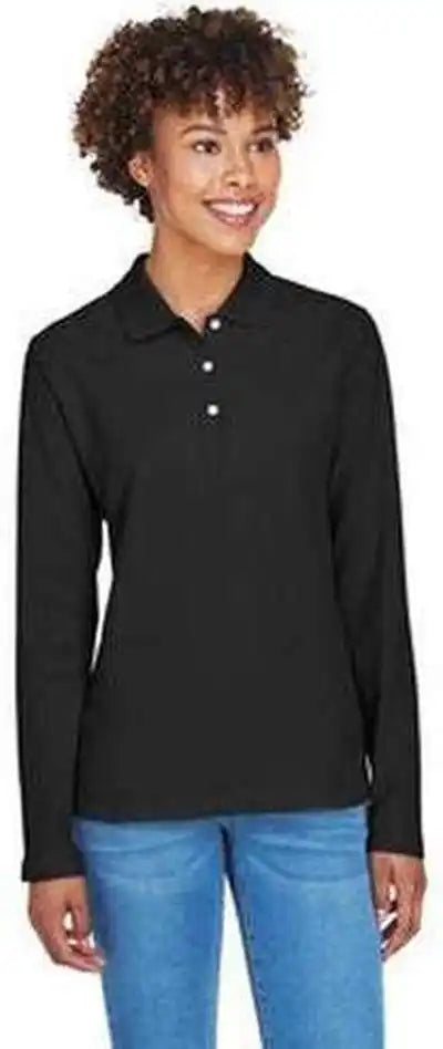 Devon &amp; Jones D110w Ladies’ Pima Pique Long-sleeve Polo - Black
