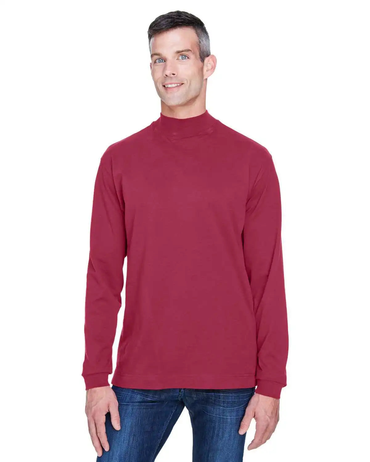 Devon & Jones D420 Adult Sueded Cotton Jersey Mock Turtleneck - Crimson
