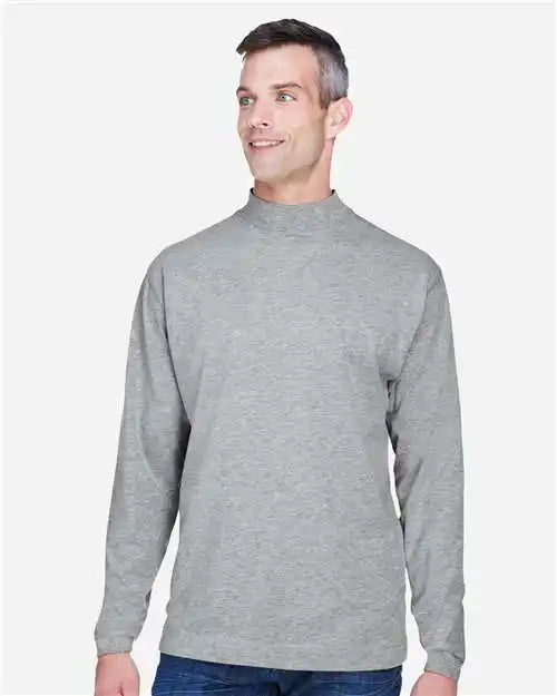 Devon &amp; Jones D420 Unisex Sueded Jersey Mock Neck T-shirt - Grey Heather