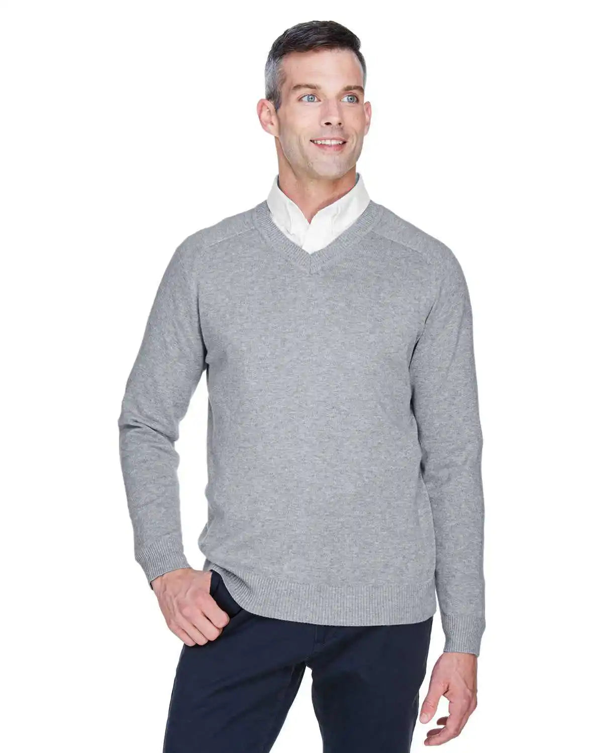 Devon & Jones D475 Men’s V-neck Sweater - Gray Heather