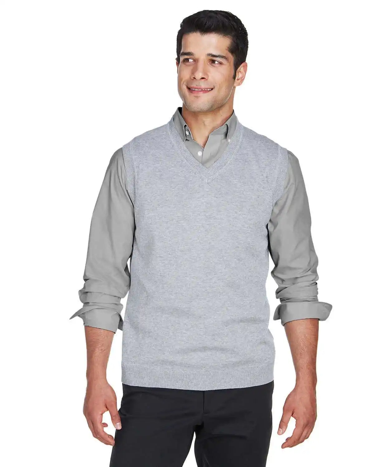 Devon & Jones D477 Adult V-neck Vest - Gray Heather