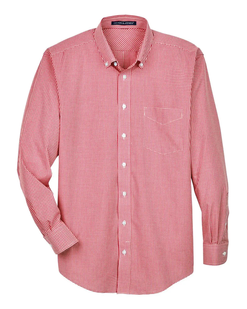 Devon & Jones D640 Men’s Crown Collection Gingham Check Woven Dress Shirt - Red