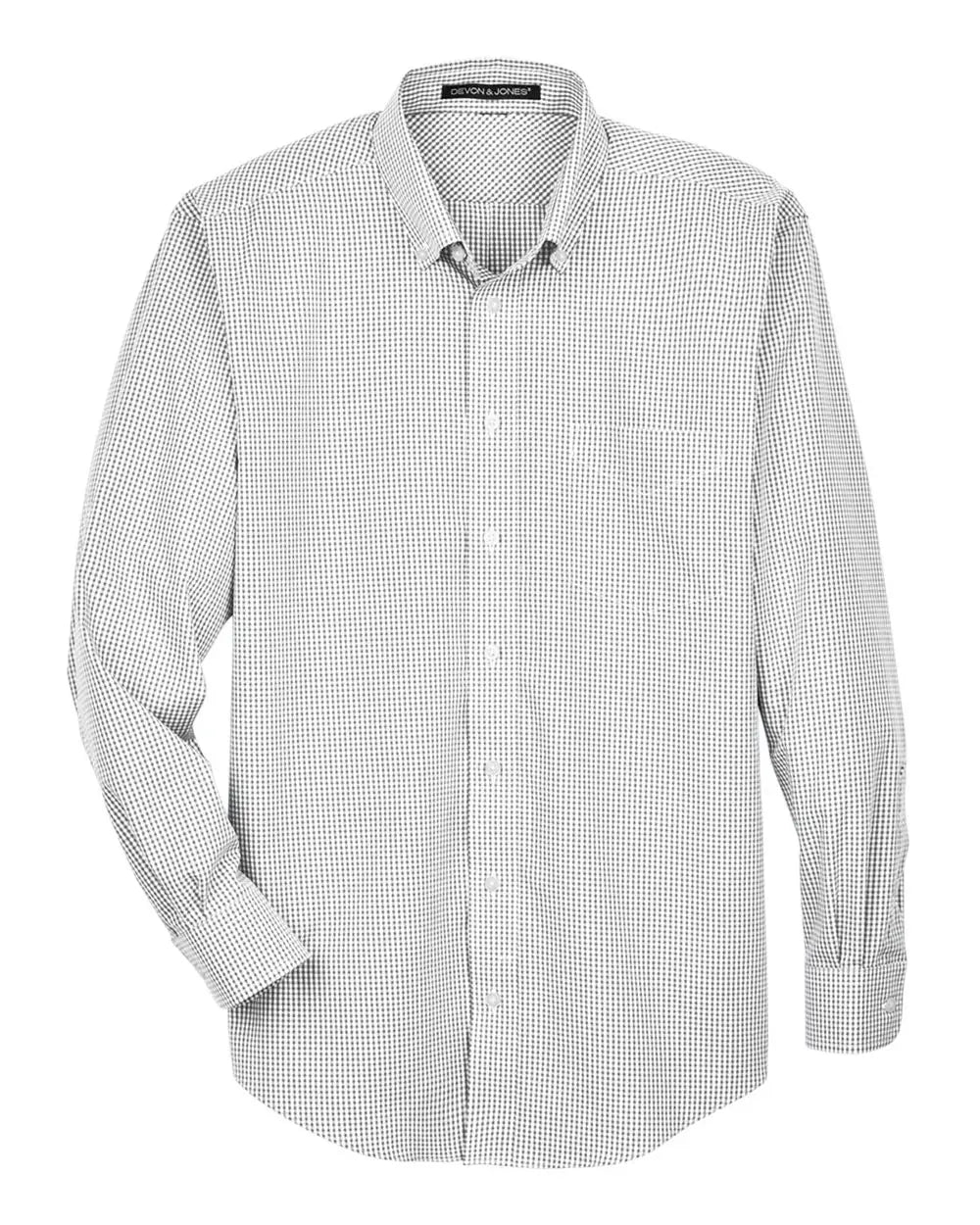 Devon & Jones D640 Men’s Crown Collection Gingham Check Woven Dress Shirt - Silver