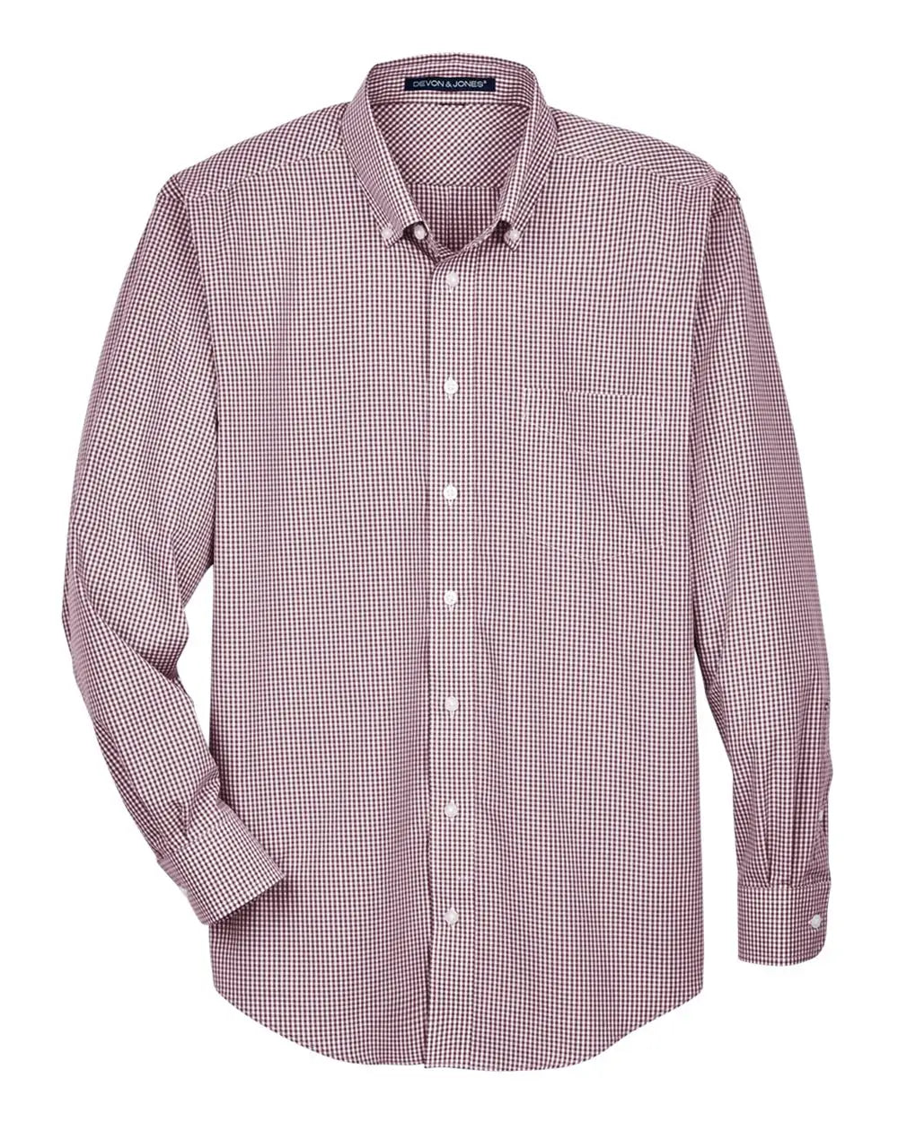 Devon & Jones D640 Men’s Crown Collection Gingham Check Woven Dress Shirt - Burgundy
