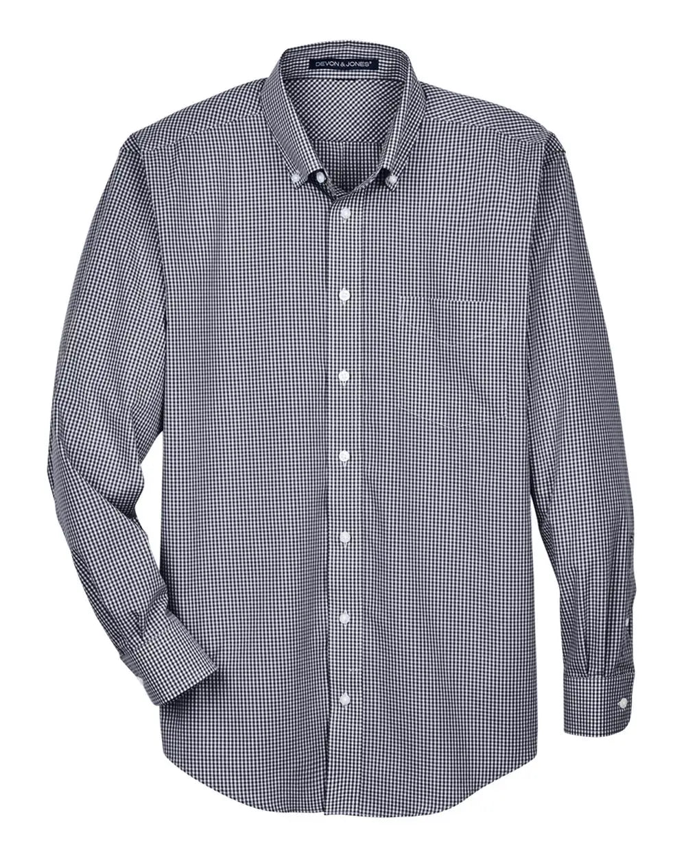 Devon & Jones D640 Men’s Crown Collection Gingham Check Woven Dress Shirt - Navy