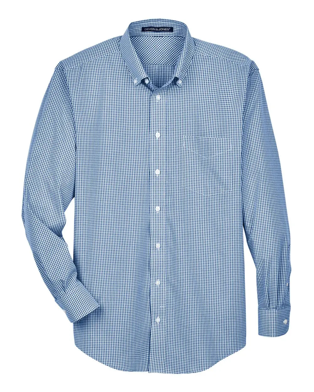 Devon & Jones D640 Men’s Crown Collection Gingham Check Woven Dress Shirt - French Blue