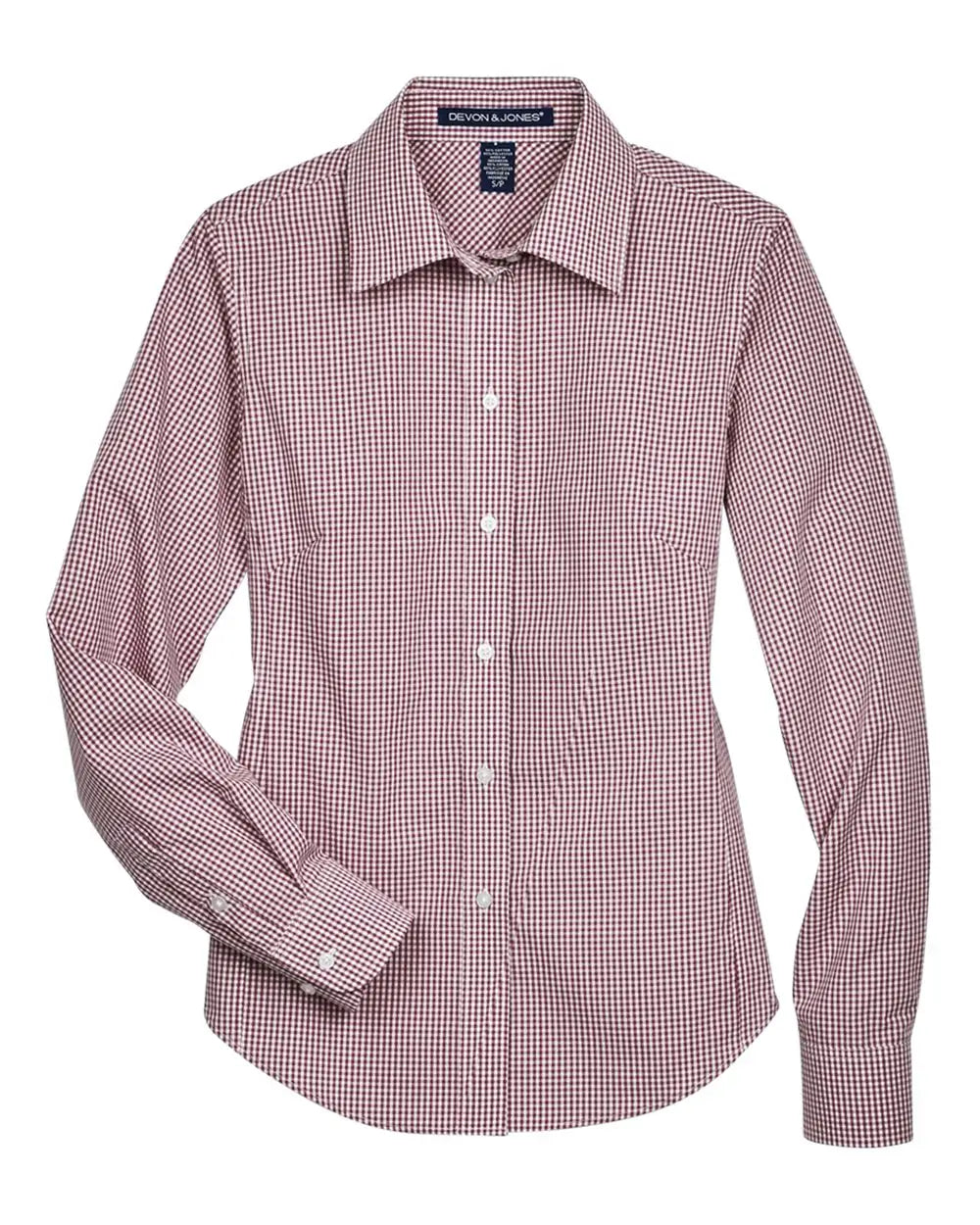 Devon & Jones D640w Women’s Crown Collection Gingham Check Woven Dress Shirt - Burgundy
