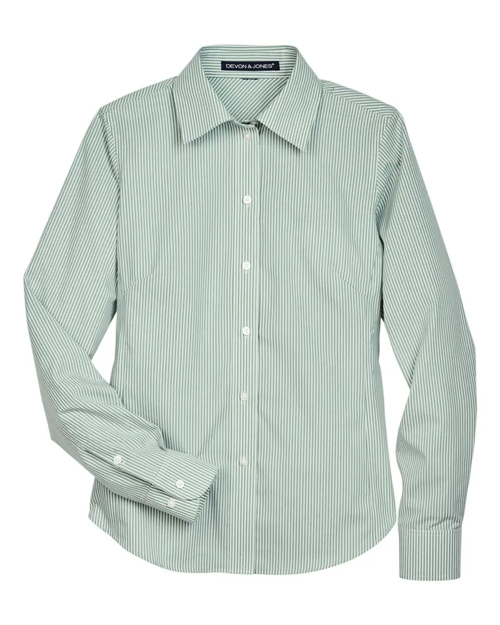 Devon & Jones D645w Women’s Crown Collection Banker Stripe Woven Dress Shirt - Dill