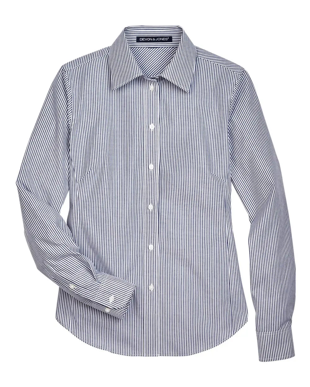 Devon & Jones D645w Women’s Crown Collection Banker Stripe Woven Dress Shirt - Navy