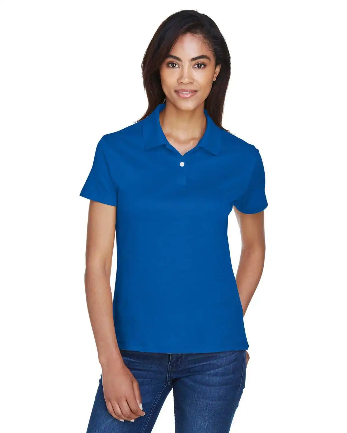 Devon &amp; Jones Dg200w Ladies’ Pima-tech Jet Pique Polo - French Blue - Navy / Ladies s