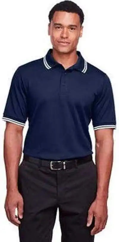 Devon &amp; Jones Dg20c Men’s Crownlux Performance Plaited Tipped Polo - Navy White