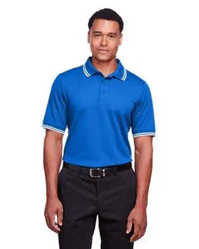Devon &amp; Jones Dg20c Men’s Crownlux Performance Plaited Tipped Polo - French Blue White