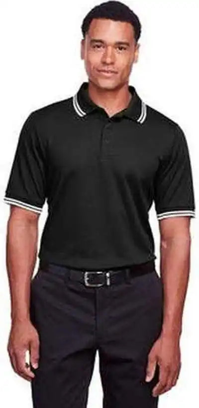 Devon &amp; Jones Dg20c Men’s Crownlux Performance Plaited Tipped Polo Black White