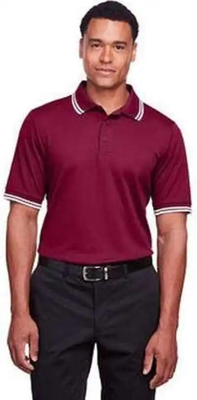 Devon & Jones Dg20c Men’s Crownlux Performance Plaited Tipped Polo - Burgundy White