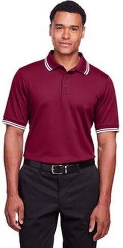 Devon & Jones Dg20c Men’s Crownlux Performance Plaited Tipped Polo - Burgundy White