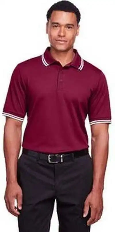 Devon & Jones Dg20c Men’s Crownlux Performance Plaited Tipped Polo - Burgundy White