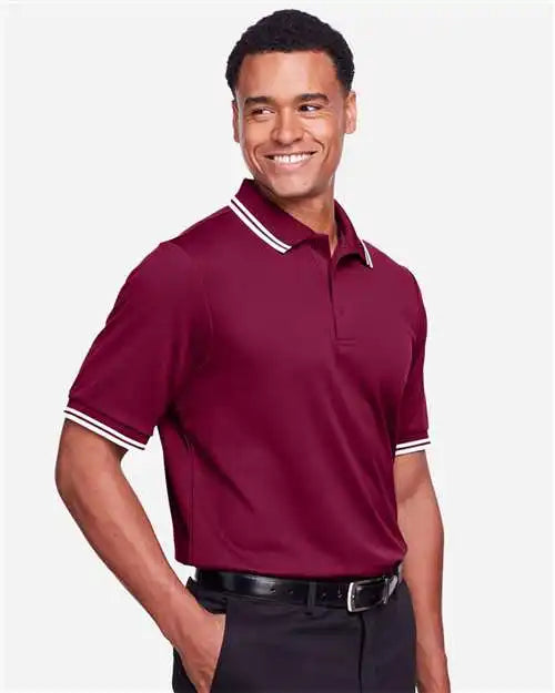 Devon &amp; Jones Dg20c Men’s Crownlux Performance® Plaited Tipped Polo - Burgundy White
