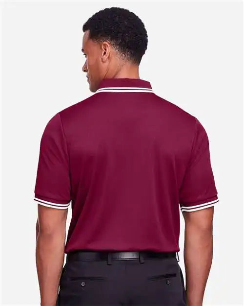 Devon &amp; Jones Dg20c Men’s Crownlux Performance® Plaited Tipped Polo - Burgundy White