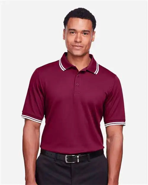 Devon &amp; Jones Dg20c Men’s Crownlux Performance® Plaited Tipped Polo - Burgundy White