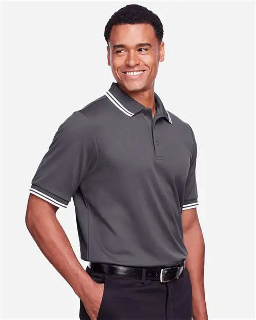 Devon & Jones Dg20c Men’s Crownlux Performanceâ Plaited Tipped Polo - Graphite White
