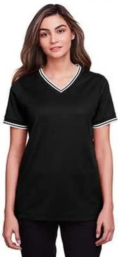 Devon &amp; Jones Dg20cw Ladies’ Crownlux Performance Plaited Tipped v Neck Polo Black White
