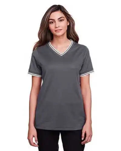 Devon & Jones Dg20cw Ladies’ Crownlux Performance Plaited Tipped v Neck Polo Graphite White