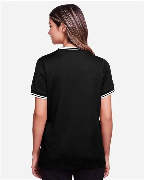Devon & Jones Dg20cw Women's Crownlux PerformanceÂ® Plaited Tipped V-neck Shirt - Black White