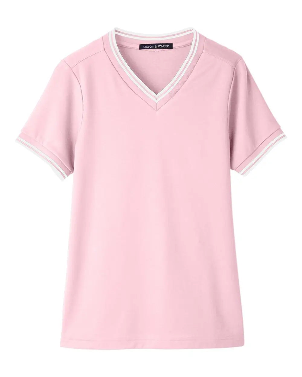 Devon & Jones Dg20cw Women’s Crownlux Performanceâ Plaited Tipped V-neck Shirt - Pink White