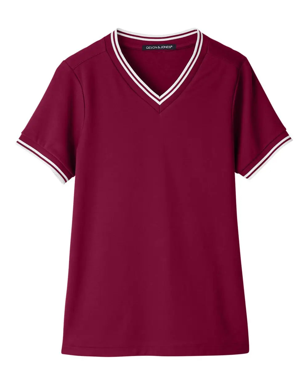 Devon & Jones Dg20cw Women’s Crownlux Performanceâ Plaited Tipped V-neck Shirt - Burgundy White