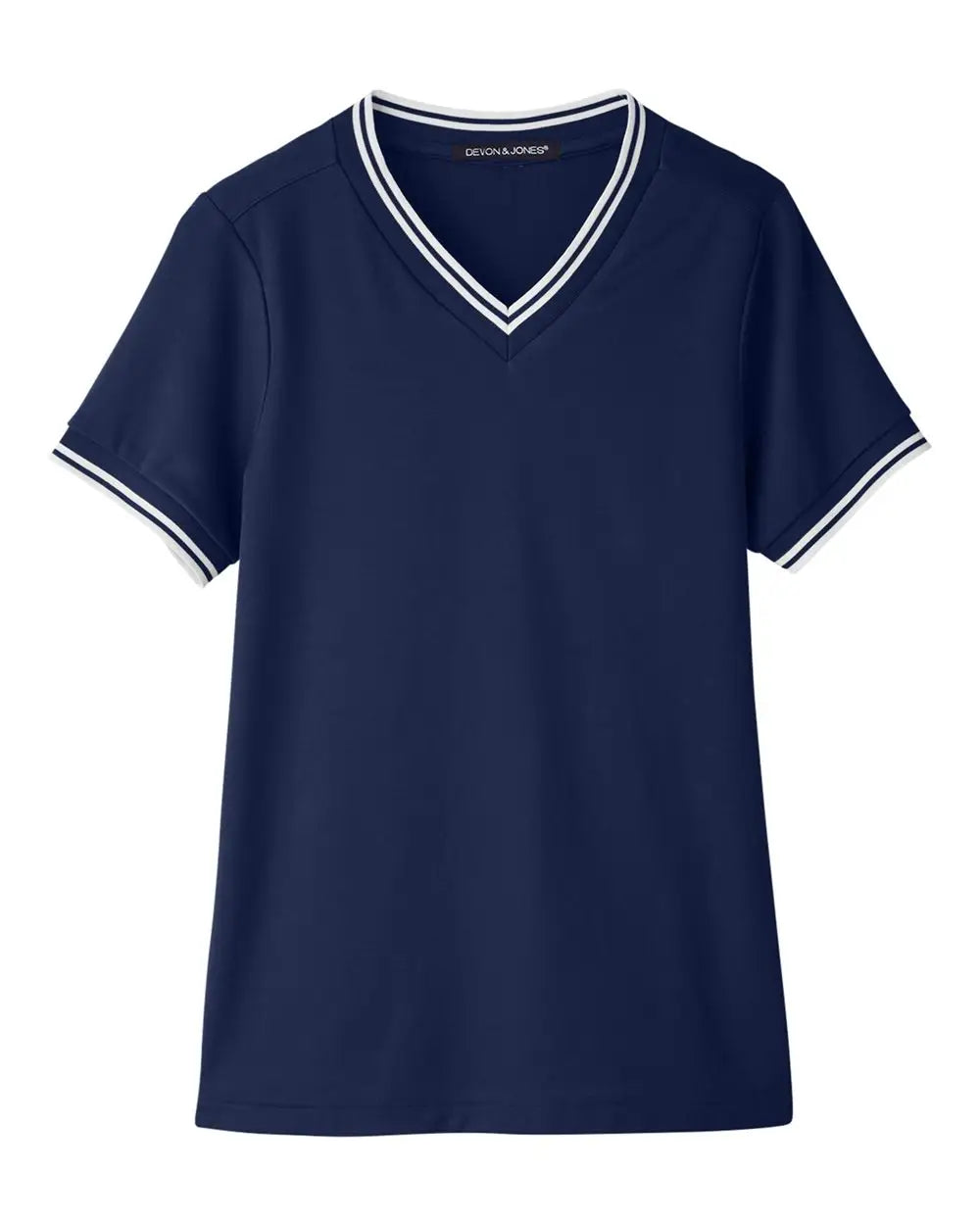 Devon & Jones Dg20cw Women’s Crownlux Performanceâ Plaited Tipped V-neck Shirt - Navy White