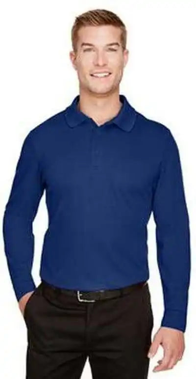 Devon &amp; Jones Dg20l Crownlux Performance Men’s Plaited Long Sleeve Polo True Royal