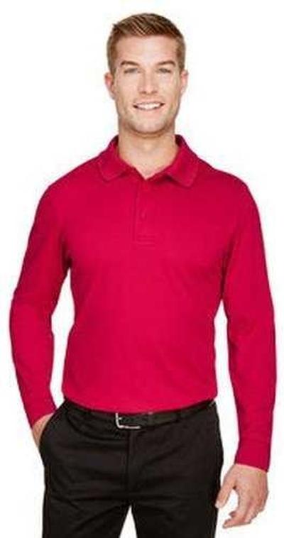 Devon & Jones Dg20l Crownlux Performance Men’s Plaited Long Sleeve Polo - Red