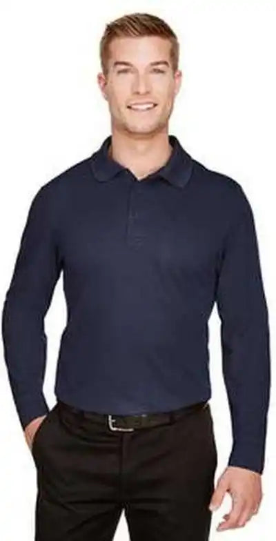 Devon &amp; Jones Dg20l Crownlux Performance Men’s Plaited Long Sleeve Polo - Navy