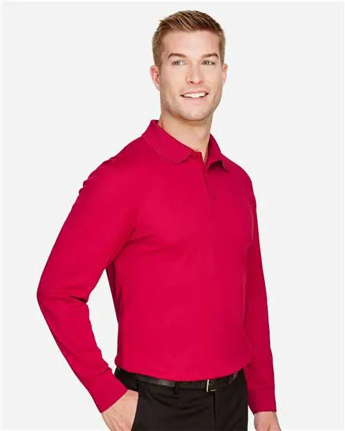 Devon & Jones Dg20l Men’s Crownlux Performanceâ Plaited Long Sleeve Polo - Red