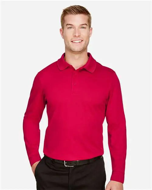 Devon & Jones Dg20l Men’s Crownlux Performanceâ Plaited Long Sleeve Polo - Red