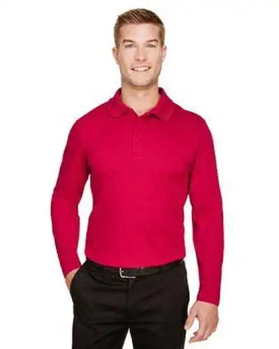 Devon &amp; Jones Dg20light Crownlux Performance Men’s Tall Plaited Long Sleeve Polo - Red
