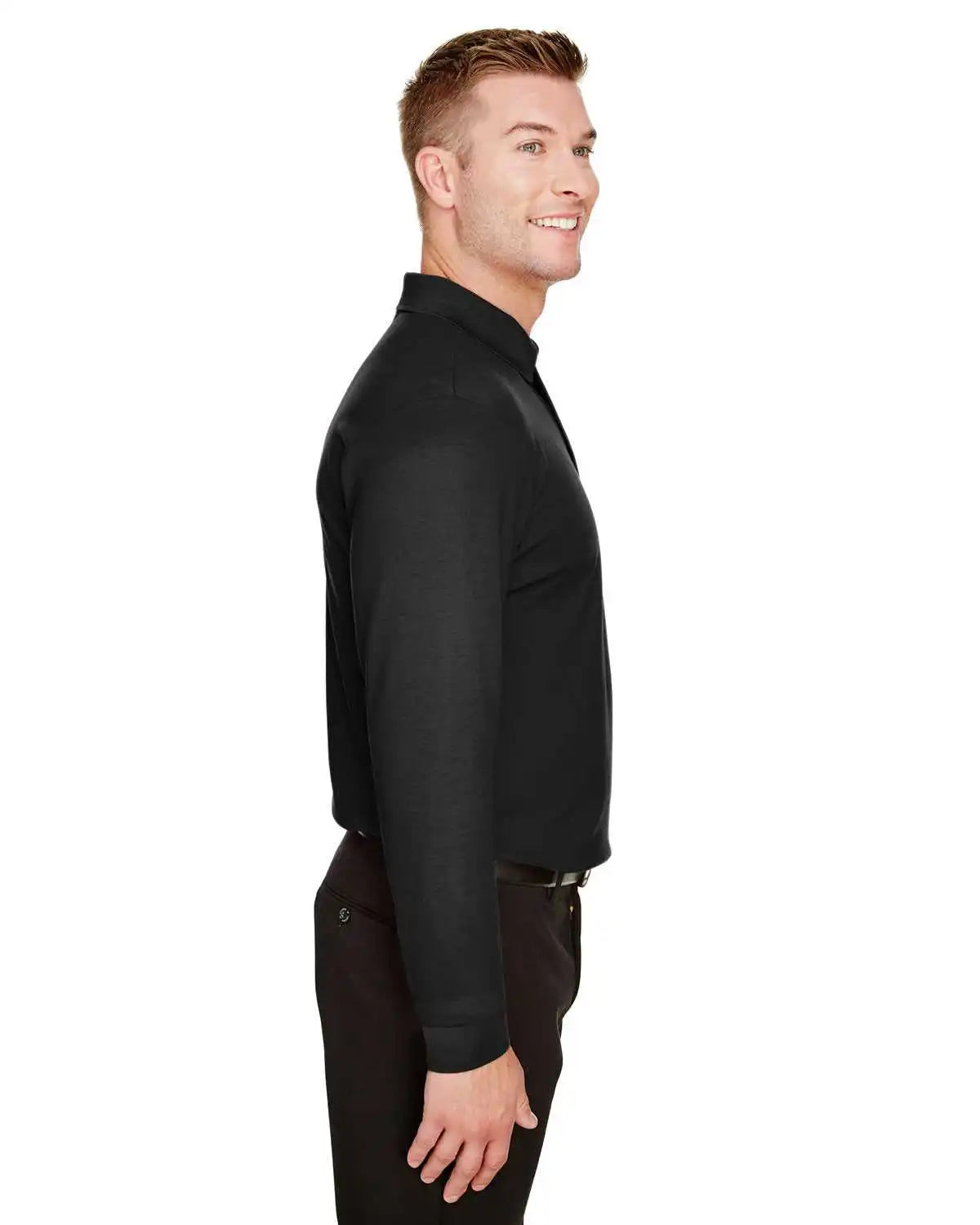 Devon &amp; Jones Dg20light Crownlux Performance Men’s Tall Plaited Long Sleeve Polo - Black
