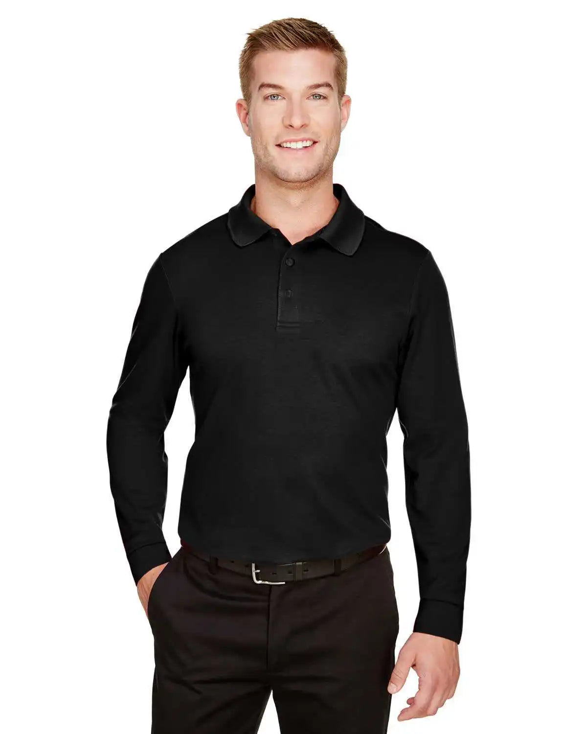 Devon &amp; Jones Dg20light Crownlux Performance Men’s Tall Plaited Long Sleeve Polo - Black