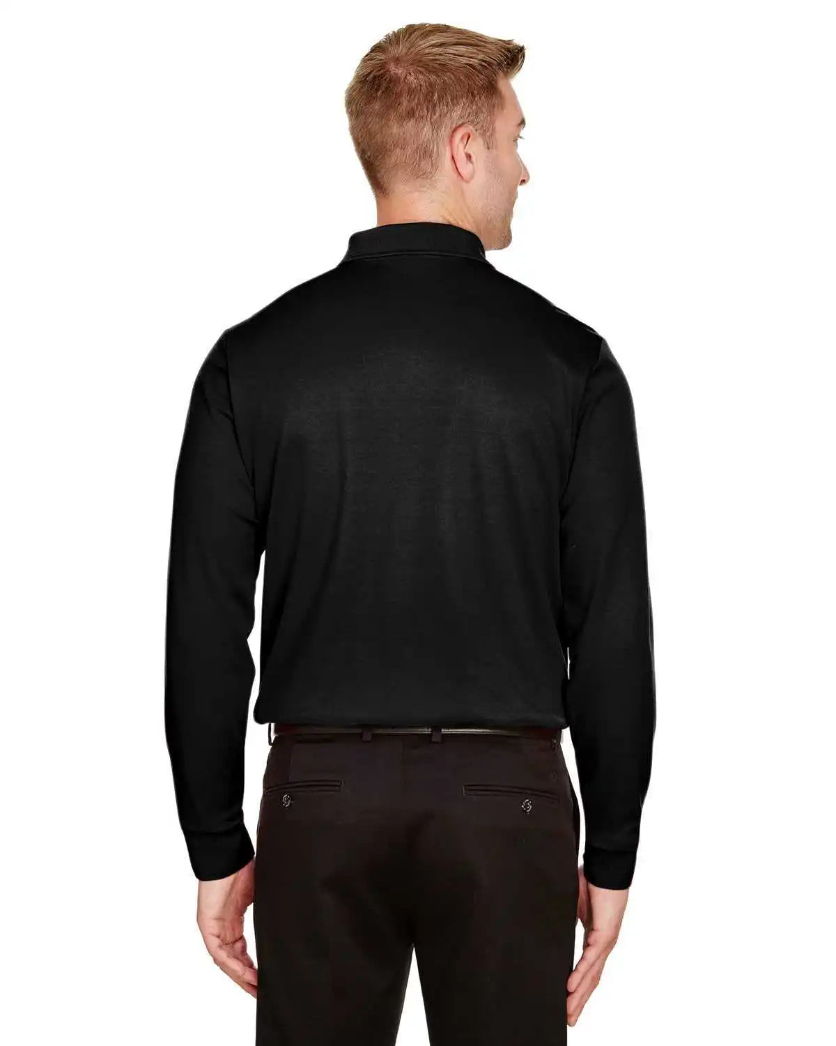 Devon &amp; Jones Dg20light Crownlux Performance Men’s Tall Plaited Long Sleeve Polo - Black