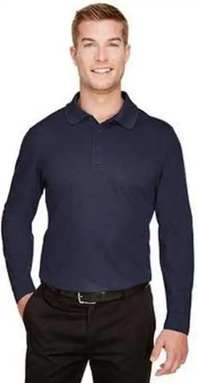 Devon &amp; Jones Dg20light Crownlux Performance Men’s Tall Plaited Long Sleeve Polo - Navy