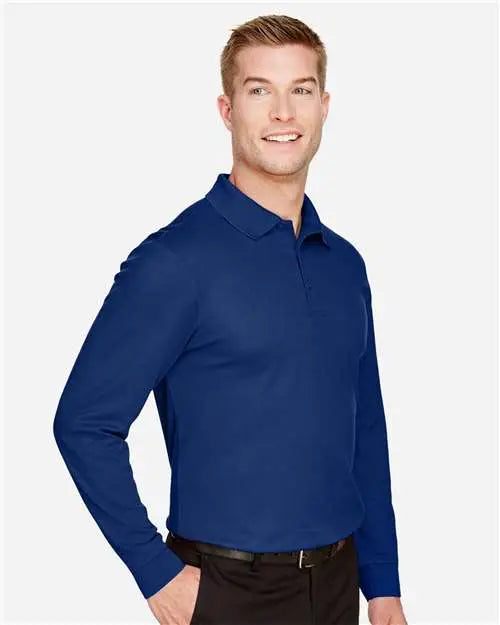 Devon & Jones Dg20lt Men’s Crownlux Performanceâ Tall Plaited Long Sleeve Polo - True Royal