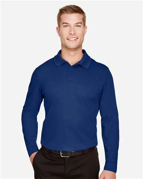 Devon & Jones Dg20lt Men’s Crownlux Performanceâ Tall Plaited Long Sleeve Polo - True Royal