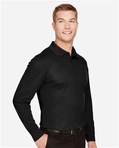 Devon & Jones Dg20lt Men’s Crownlux Performanceâ Tall Plaited Long Sleeve Polo - Black