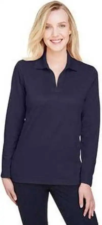 Devon & Jones Dg20lw Crownlux Performance Ladies’ Plaited Long Sleeve Polo Navy