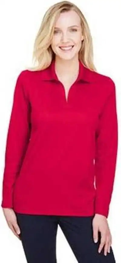 Devon & Jones Dg20lw Crownlux Performance Ladies’ Plaited Long Sleeve Polo Red