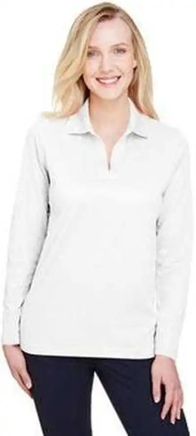 Devon & Jones Dg20lw Crownlux Performance Ladies’ Plaited Long Sleeve Polo White
